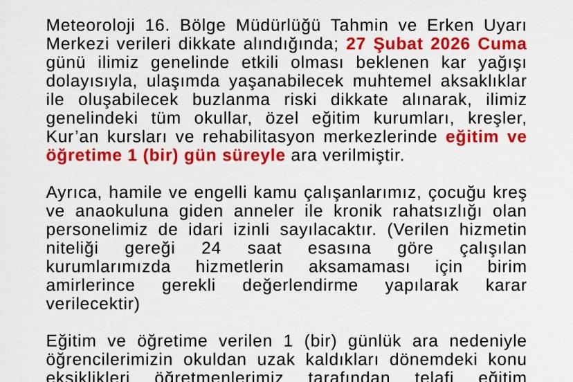 Ağrı’da eğitime kar engeli