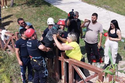 Kedi kovalarken falezlerden düşen köpek, dronla tespit edilip kurtarıldı