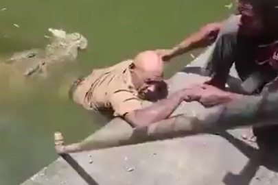 Timsahı beslemek için kafese girdi, saldırıya uğradı